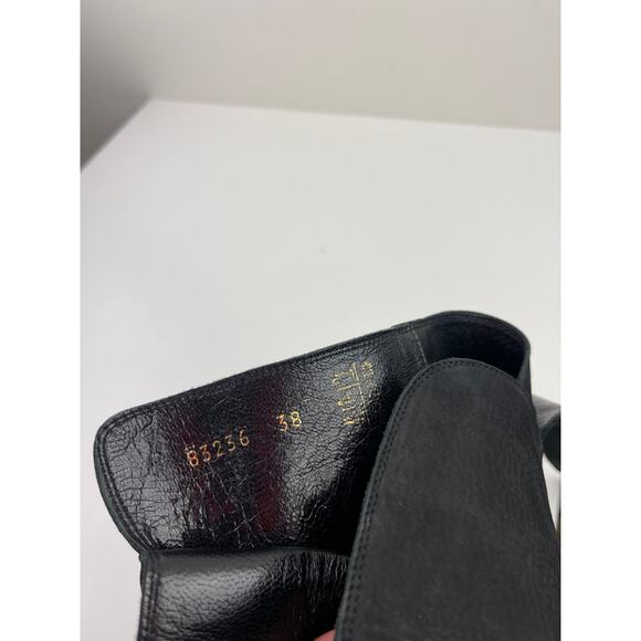 FENDI Black Nubuck Leather Knee High Riding Boots Almond Toe Heel Size 38 ITALY - Picture 12 of 14